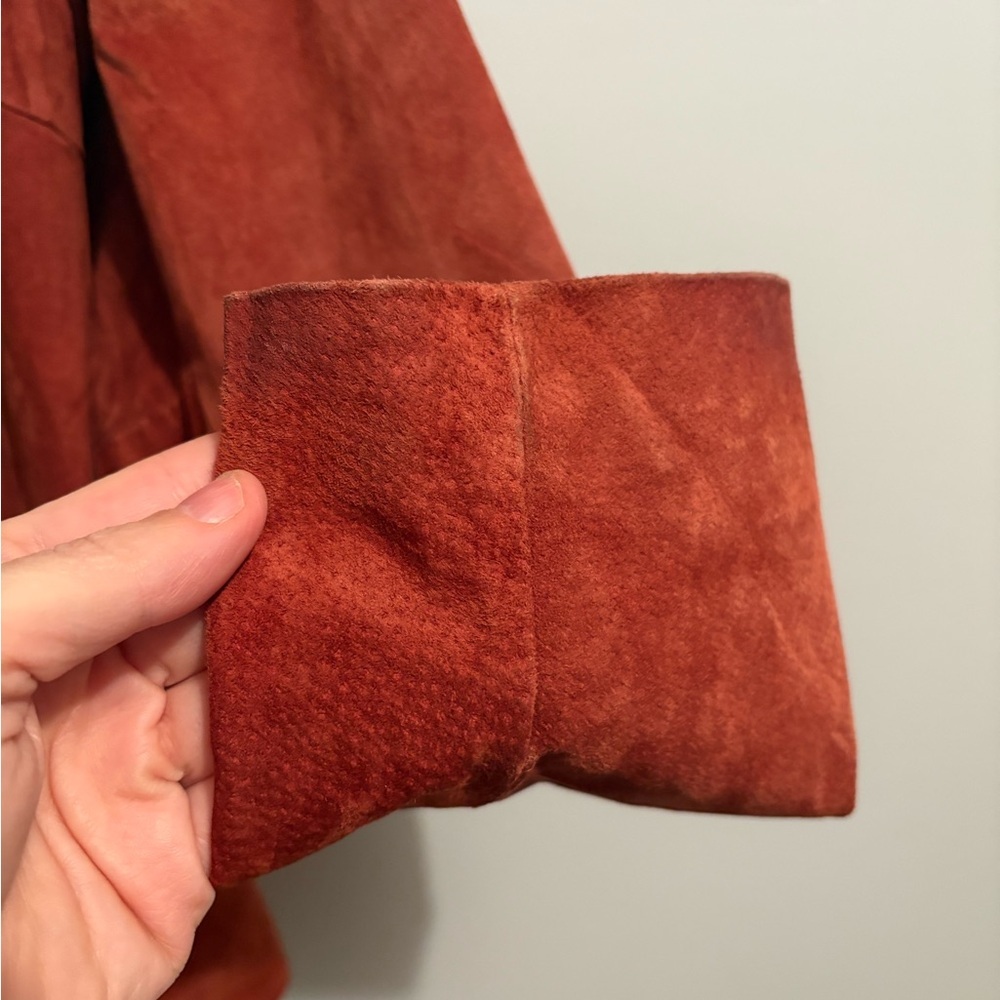 Red Suede Jacket Women’s XL Caslon Leather Lined Vintage Rust Button Down Coat - Picture 9 of 16